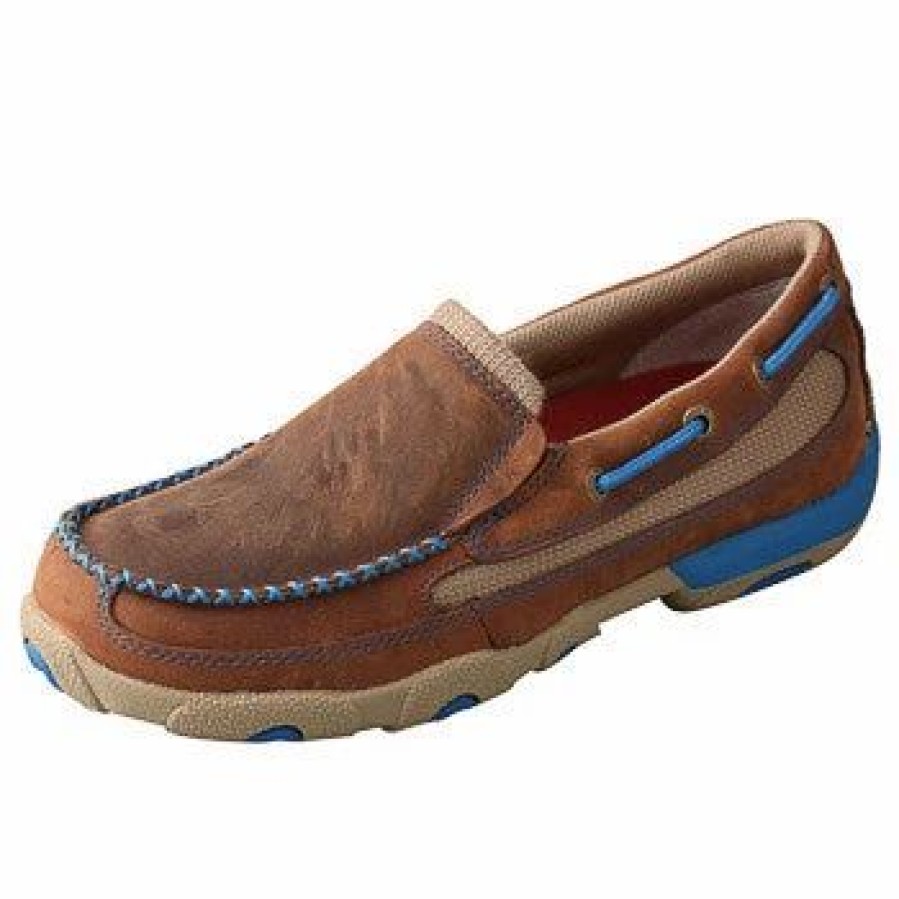 Boots & Shoes * | Twisted X Women'S Dark Brown And Blue Slip-On Driving Moc