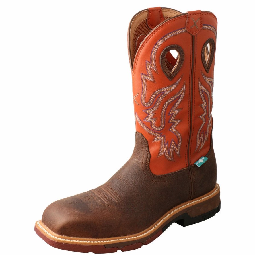 Boots & Shoes * | Twisted X Men'S Nano Safety Toe Pull-On Work Boots-Brown/Orange