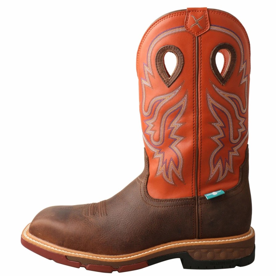 Boots & Shoes * | Twisted X Men'S Nano Safety Toe Pull-On Work Boots-Brown/Orange