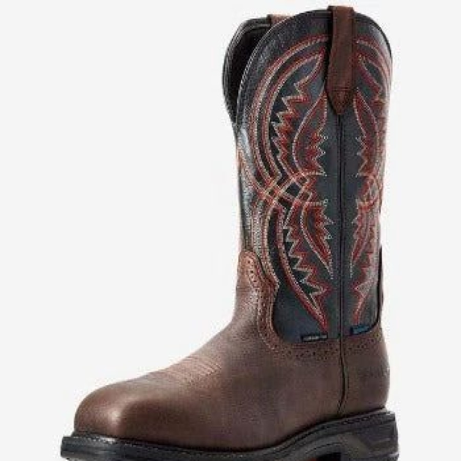 Boots & Shoes * | Ariat Men'S Brown And Black Workhog H2O Coil Carbon Toe Boots