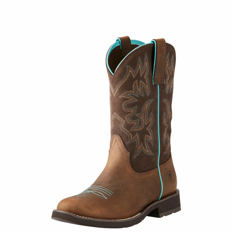 Boots & Shoes * | Ariat Women'S Distressed Brown Delilah Round Toe Boot