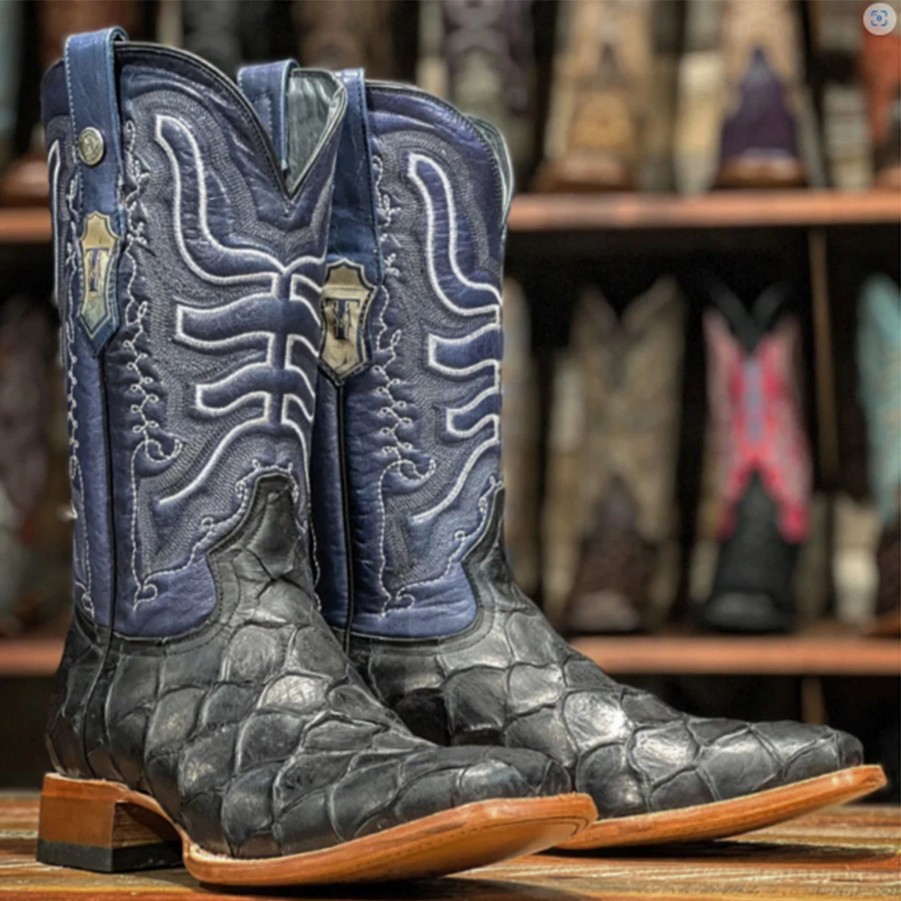 Boots & Shoes * | Tanner Mark Boots Tanner Mark Black Monster Fish Square Toe