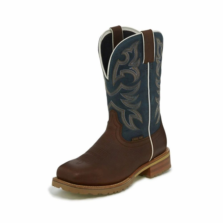 Boots & Shoes * | Justin Marshall Reef Blue Waterproof Steel Square Toe Boot