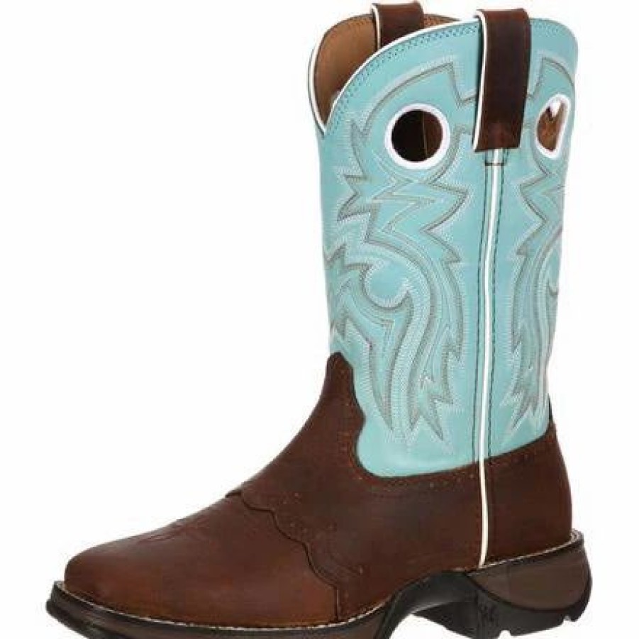 Boots & Shoes * | Durango Women'S Brown And Powder Blue Square Toe