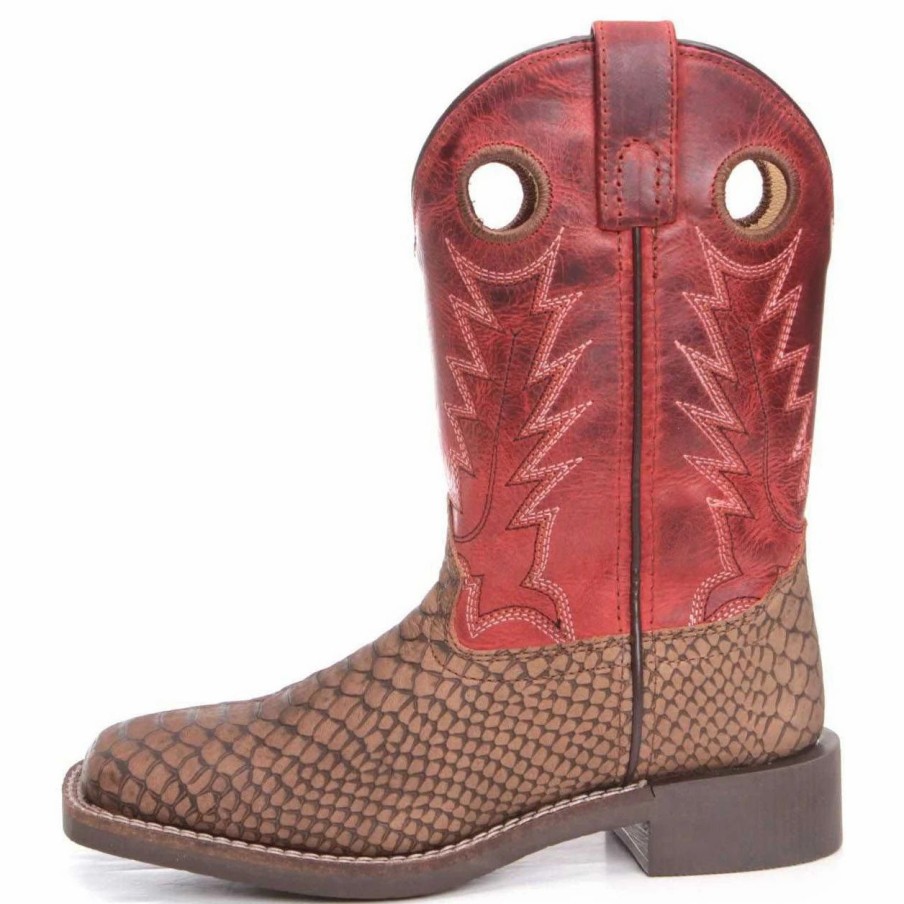 Boots & Shoes * | Smoky Mountain Boots Kid'S Brown Viper And Red Square Toe Boots