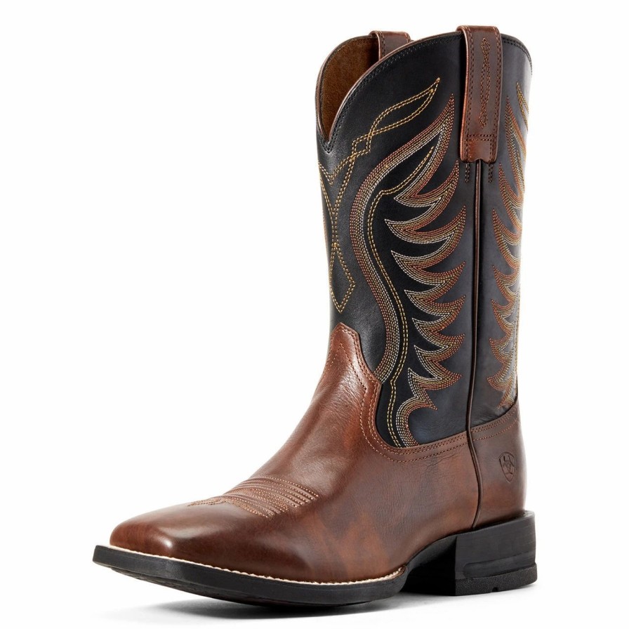 Boots & Shoes * | Ariat Men'S Brown And Black Amos Square Toe Boots