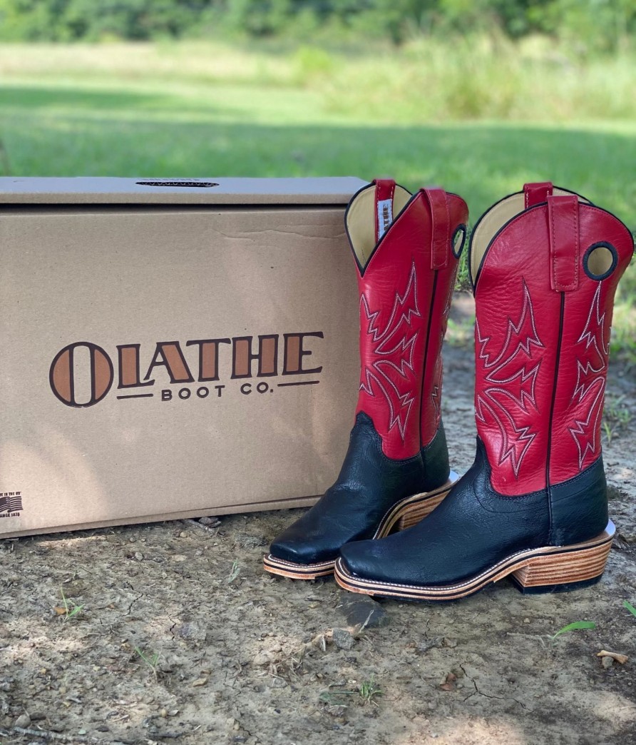 Boots & Shoes * | Olathe Boot Olathe Black & Red Smooth Ostrich Boots