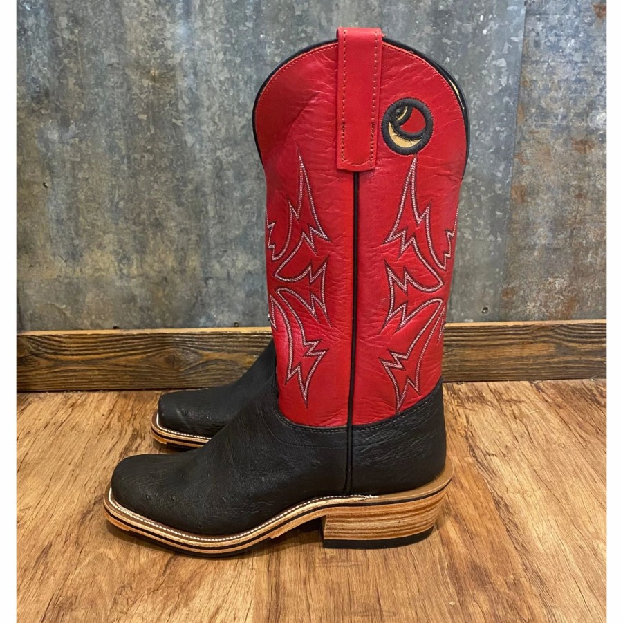 Boots & Shoes * | Olathe Boot Olathe Black & Red Smooth Ostrich Boots