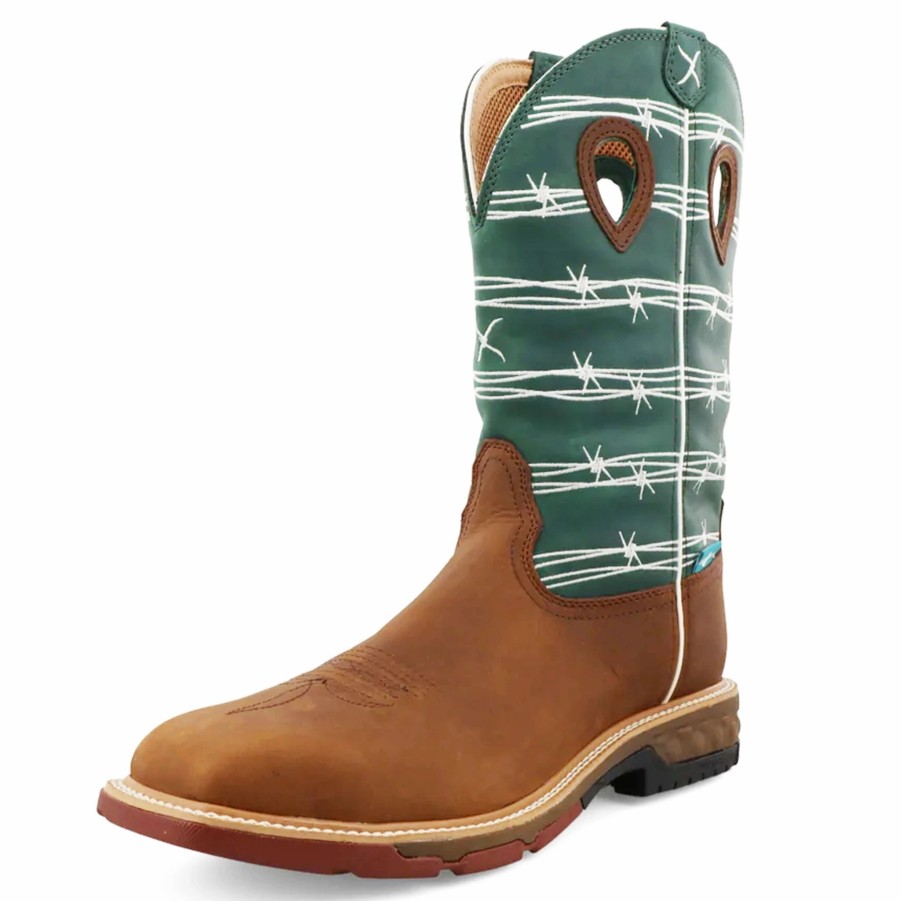 Boots & Shoes * | Twisted X Men'S 12 Waterproof Alloy Toe Pull-On Work Boot-Green Top