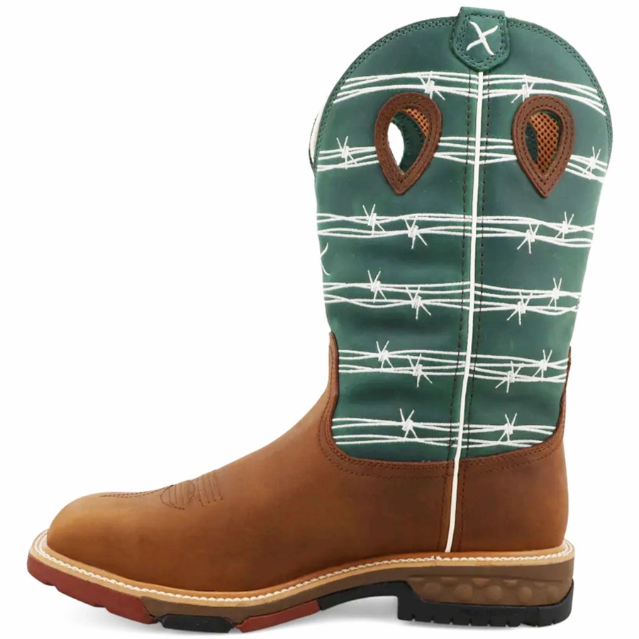 Boots & Shoes * | Twisted X Men'S 12 Waterproof Alloy Toe Pull-On Work Boot-Green Top