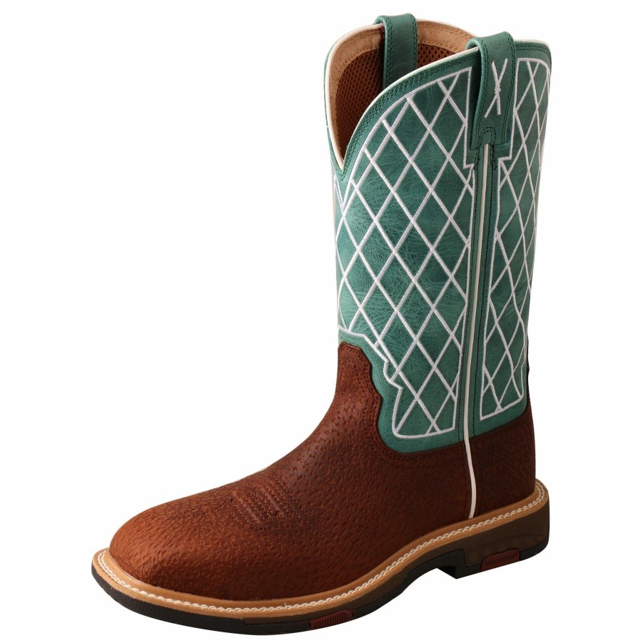 Boots & Shoes * | Women'S Twisted X Brown Turquoise Alloy Safety Square Toe