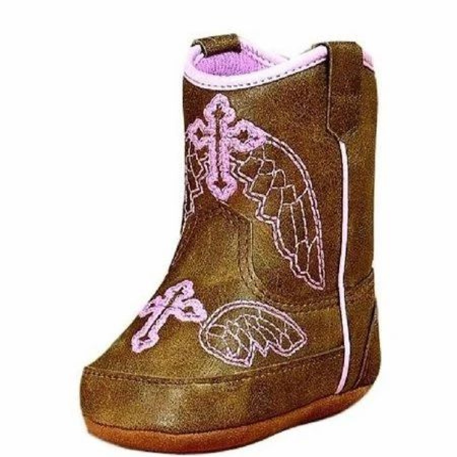 Boots & Shoes * | Blazin' Roxx Infant Brown Metallic Pink Winged Cross Embroidery Boots