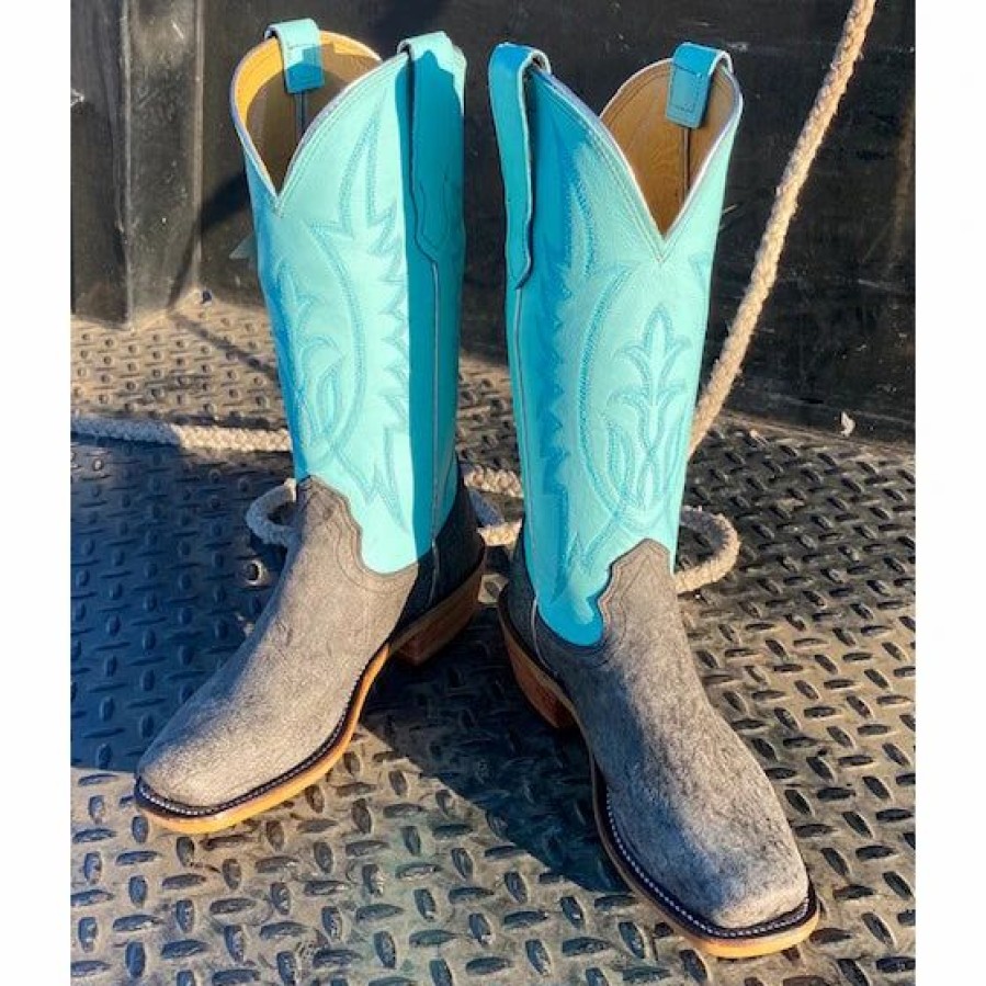 Boots & Shoes * | Fenoglio Grey Cape Buffalo W/ Turquoise Shaft Boots