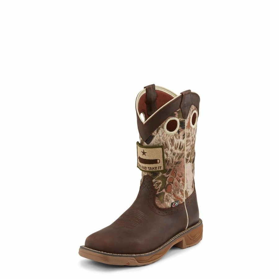 Boots & Shoes * | Justin'S Stampede Rush Grizzly Brown Waterproof Square Toe Boot