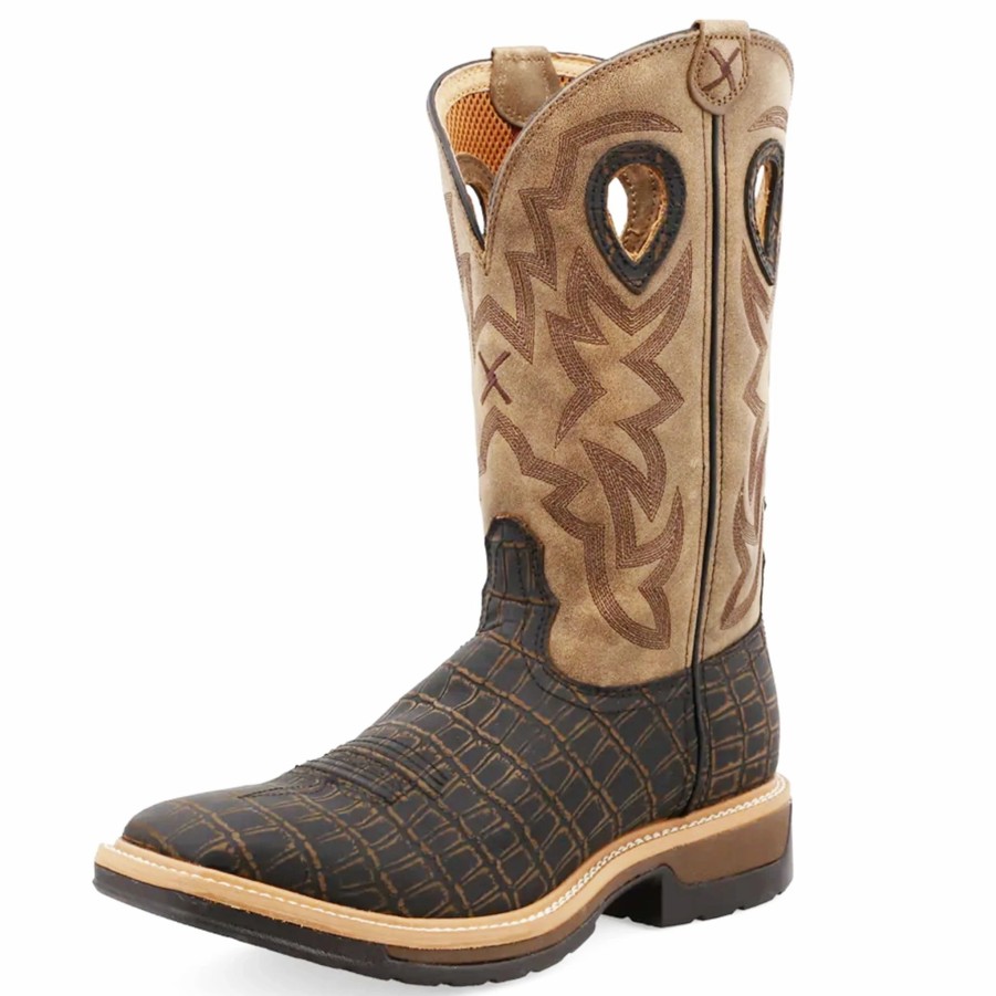 Boots & Shoes * | Twisted X Men'S Brown Caiman Print Square Toe Boot