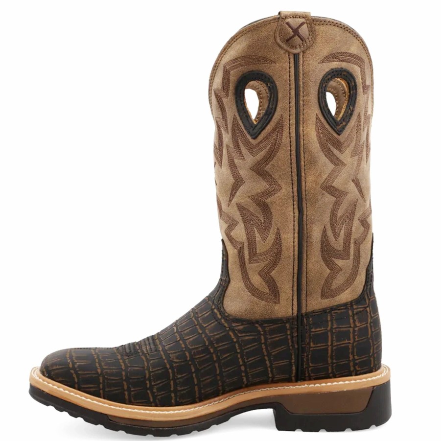 Boots & Shoes * | Twisted X Men'S Brown Caiman Print Square Toe Boot