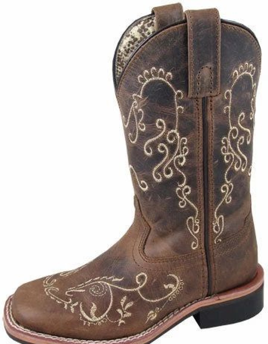 Boots & Shoes * | Smoky Mountain Boots Kid'S Brown Embroidered Marilyn Square Toe Boots