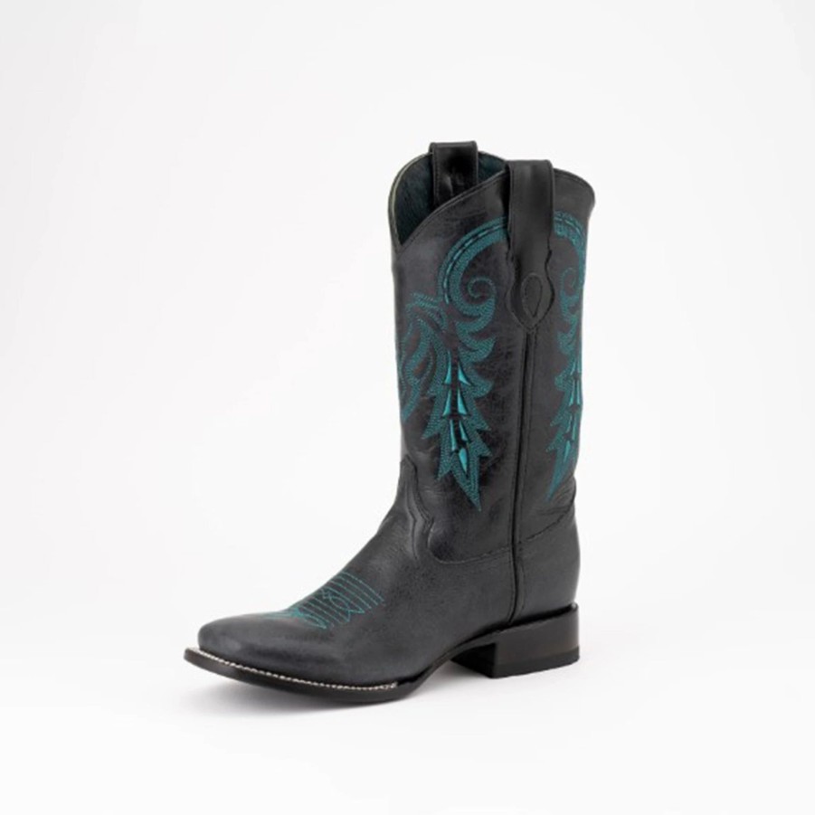 Boots & Shoes * | Ferrini Turquoise Stitched "Blaze" Square Toe