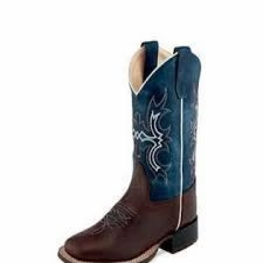 Boots & Shoes * | Jama Corporation Old West Jama Kids Brown And Blue Square Toe Boot