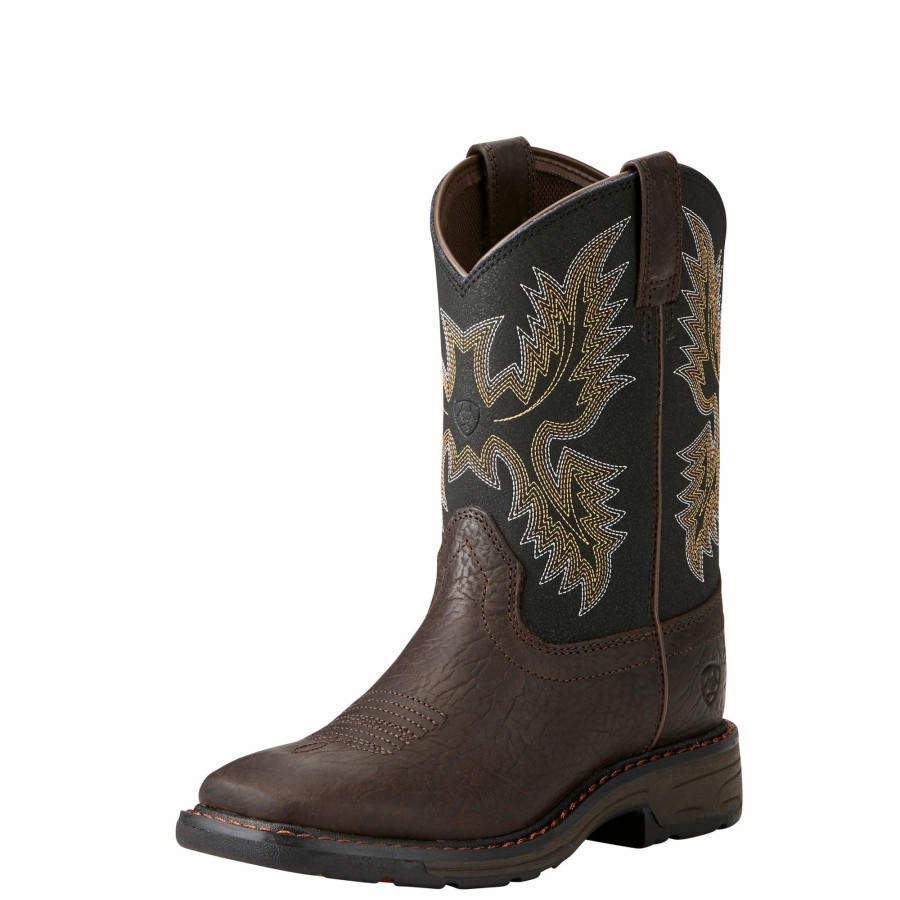 Boots & Shoes * | Ariat Kid'S Brown And Black Workhog Square Toe Boot