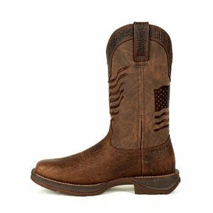 Boots & Shoes * | Durango Boots Durango Brown Distressed Flag Embroidery Square Toe Boots