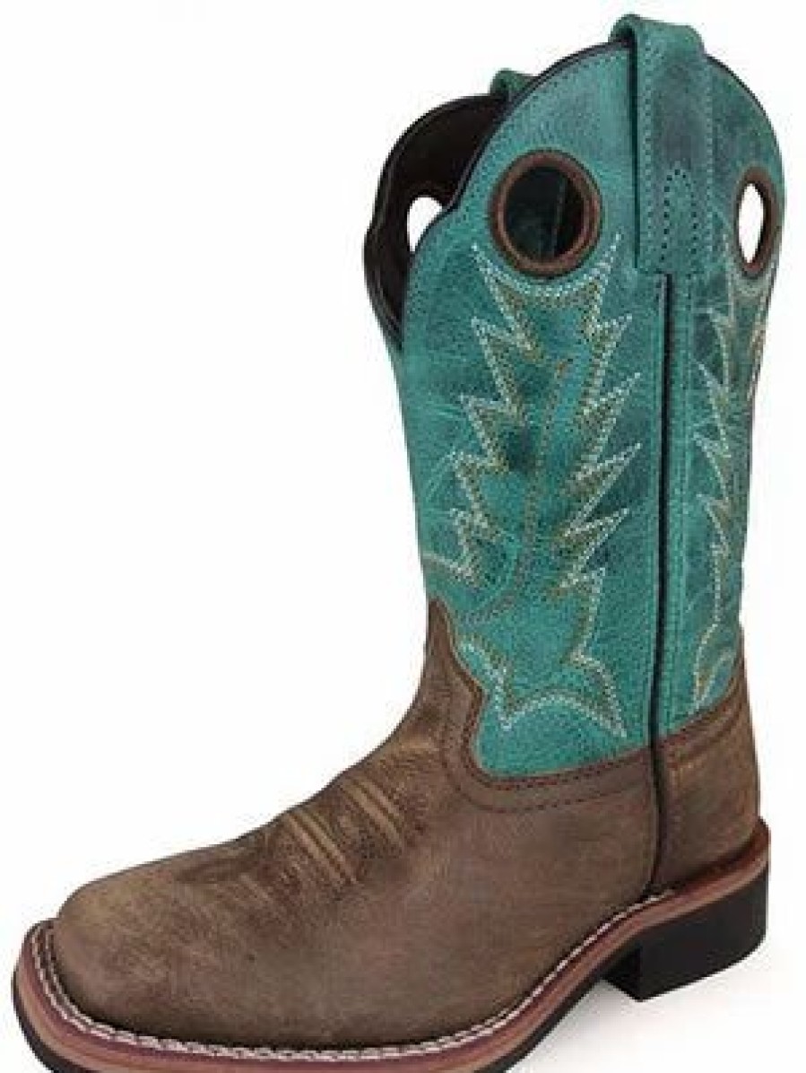 Boots & Shoes * | Smoky Mountain Boots Kid'S Brown And Green Jesse Square Toe Boots