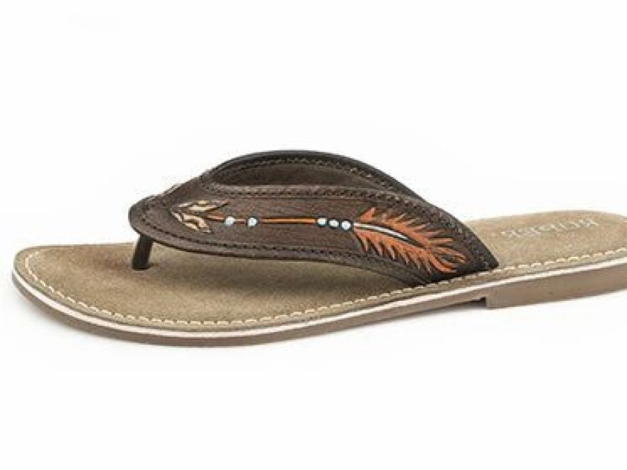 Boots & Shoes * | Karman Western Apparel Women'S Brown Painted Arrow Sandal