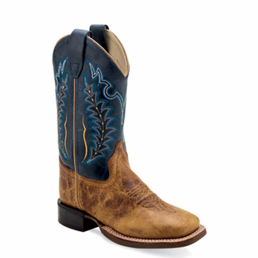 Boots & Shoes * | Jama Corporation Old West Old West Kids Brown & Blue Square Toe Boots