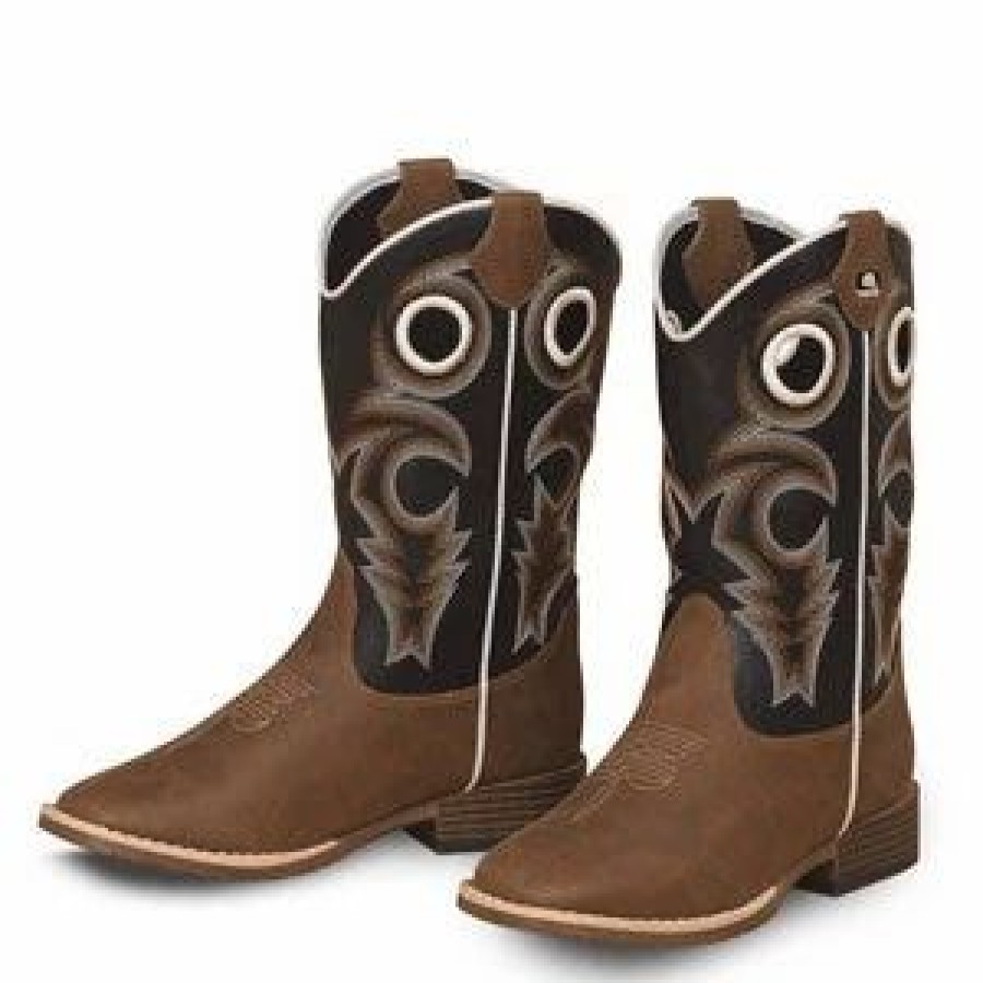 Boots & Shoes * | M&F Western Products Kid'S Brown And Black Trace Square Toe Boot