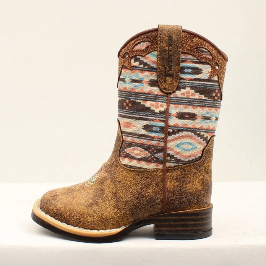 Boots & Shoes * | M&F Western Products Toddler Brown And Pink Aztec Square Toe Boot