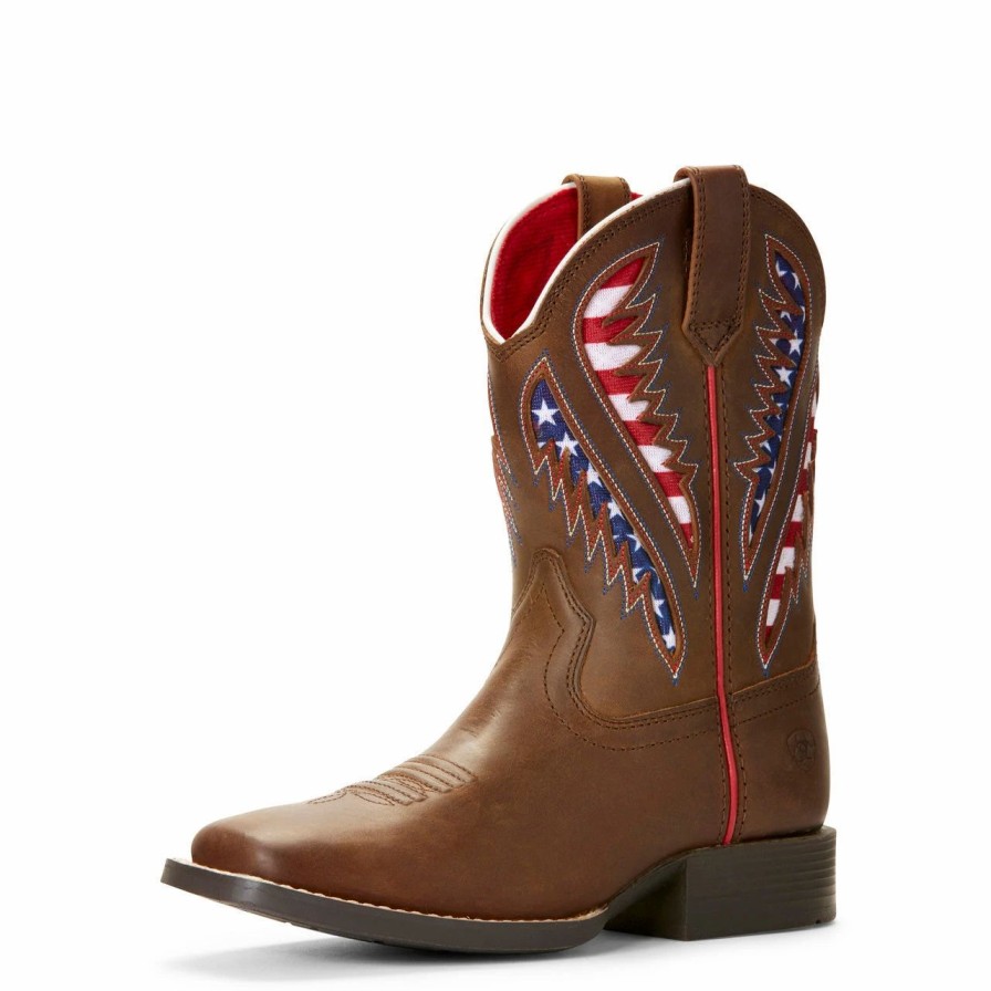 Boots & Shoes * | Ariat Kid'S Red, White, And Blue Quickdraw Venttek Square Toe Boot