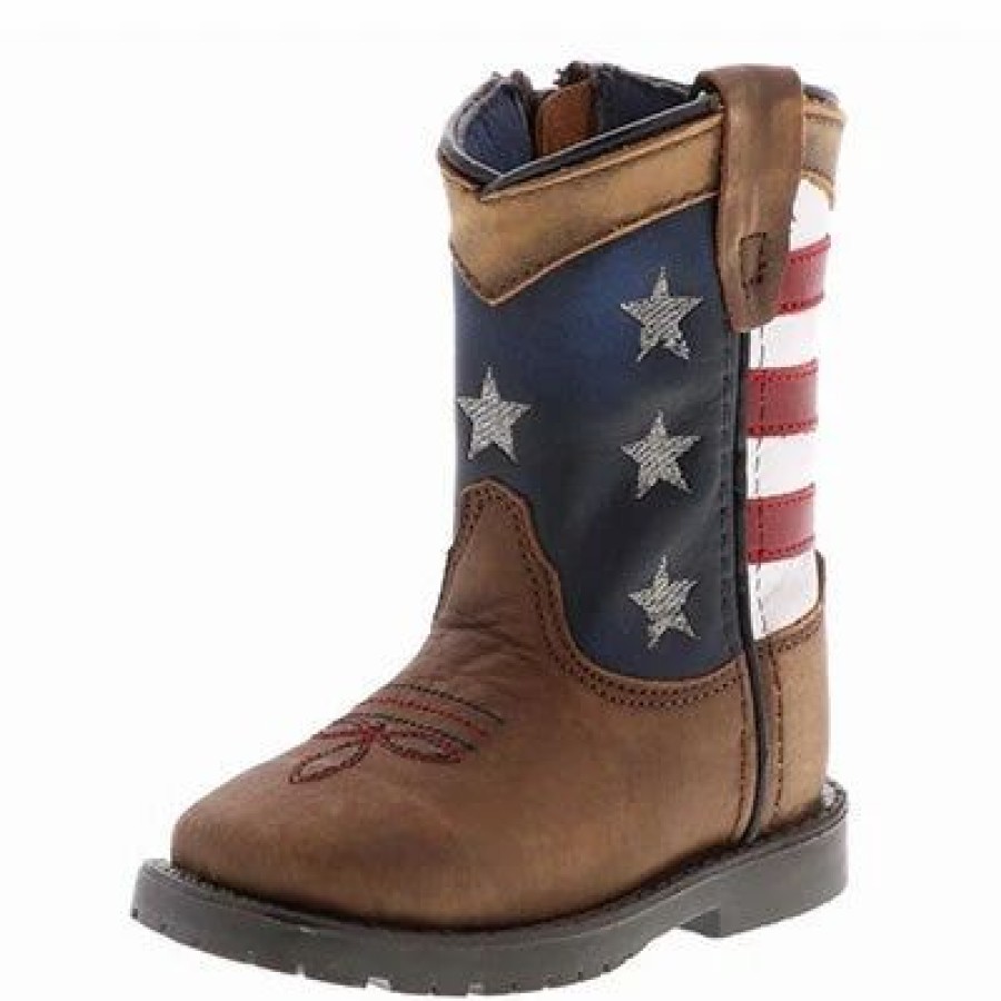 Boots & Shoes * | Smoky Mountain Boots Toddler'S Brown Stars And Stripes Square Toe Boots