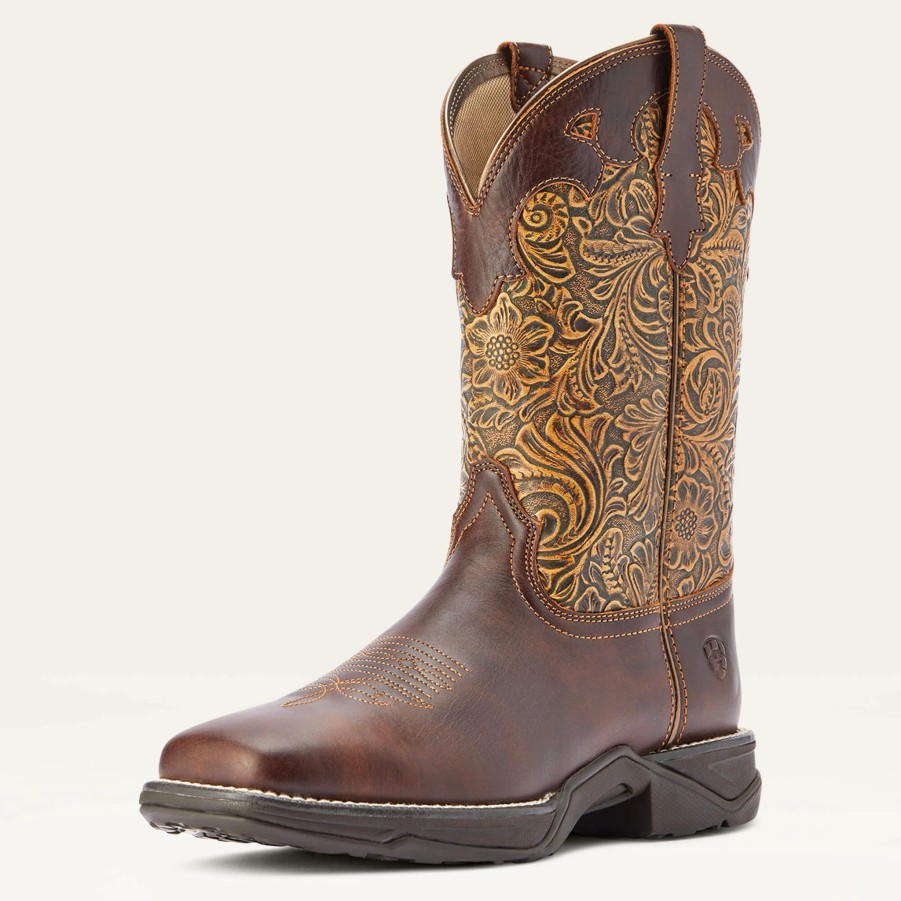 Boots & Shoes * | Ariat Clay And Brown Floral Square Toe Boots