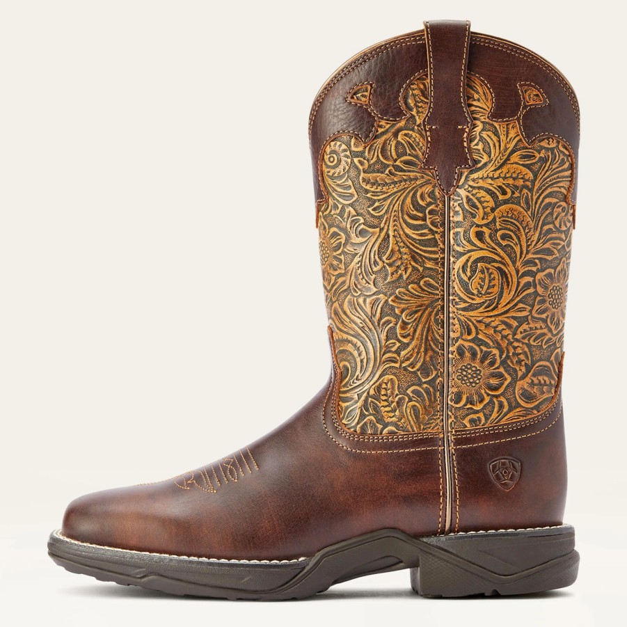 Boots & Shoes * | Ariat Clay And Brown Floral Square Toe Boots