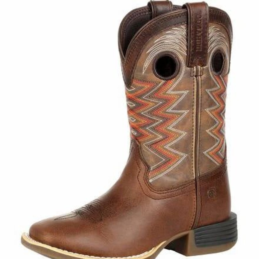 Boots & Shoes * | Durango Children'S Brown And Orange Chevron Square Toe Boot