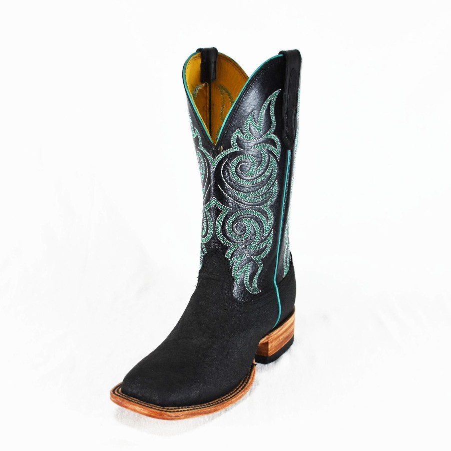 Boots & Shoes * | Fenoglio Men'S Black Elephant With Black Glazed Goat Square Toe Boot