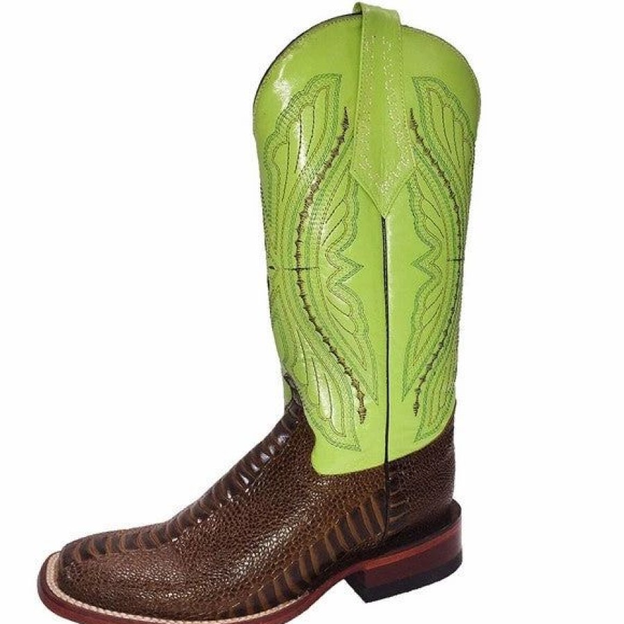 Boots & Shoes * | Ferrini Women'S Lime Chocolate Ostrich Leg Square Toe Boot