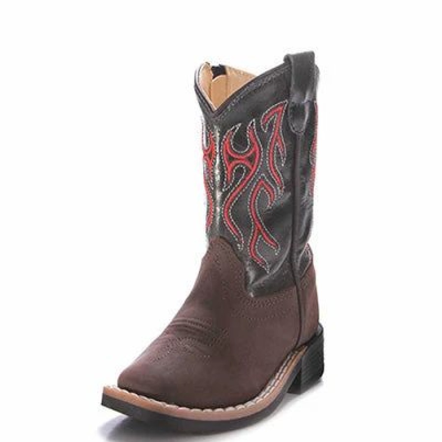 Boots & Shoes * | Jama Corporation Old West Youth Brown And Blue, Red Stitched Square Toe Boots