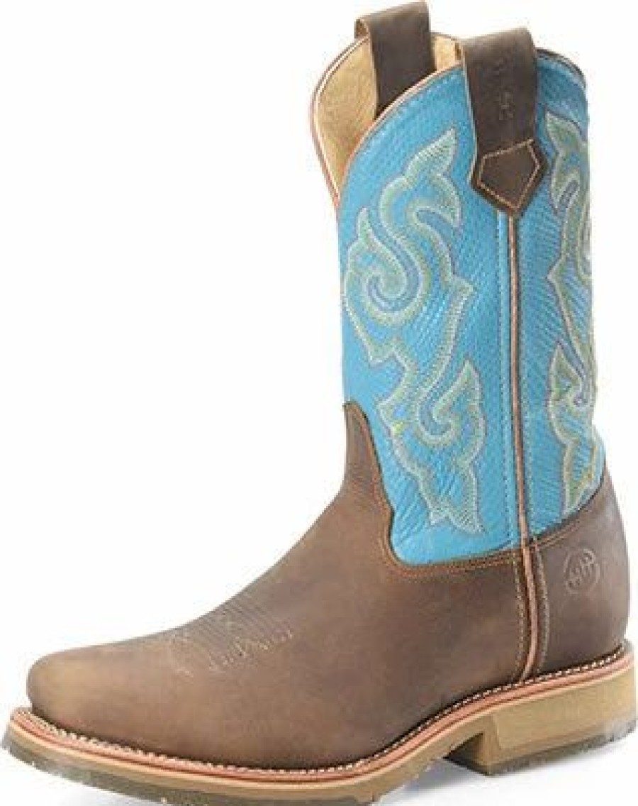 Boots & Shoes * | Double-H Boots Double H Men'S Brown Light Blue Steel Toe Boots