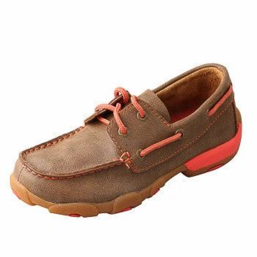 Boots & Shoes * | Twisted X Youth Brown And Coral Driving Moc