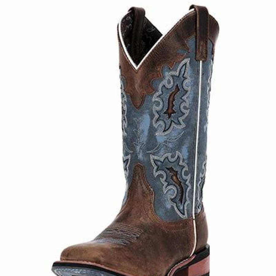 Boots & Shoes * | Laredo Women'S Brown And Denim Blue Square Toe Boots