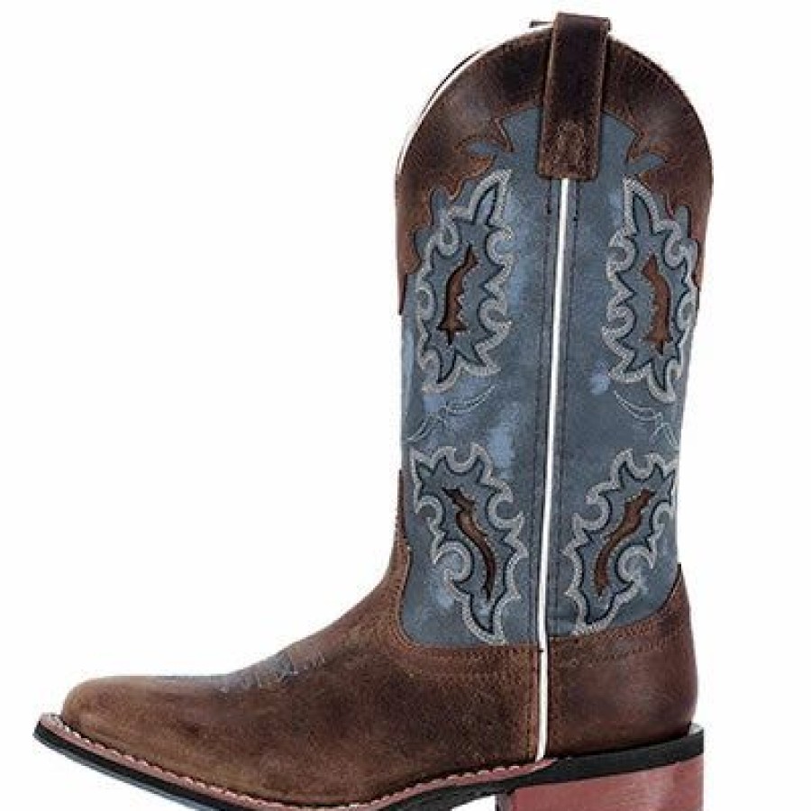 Boots & Shoes * | Laredo Women'S Brown And Denim Blue Square Toe Boots