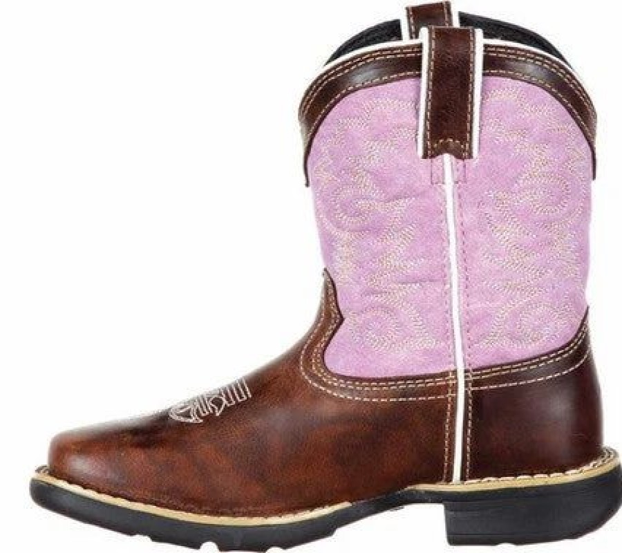 Boots & Shoes * | Durango Boots Durango Kid'S Brown And Lavender Square Toe Boots