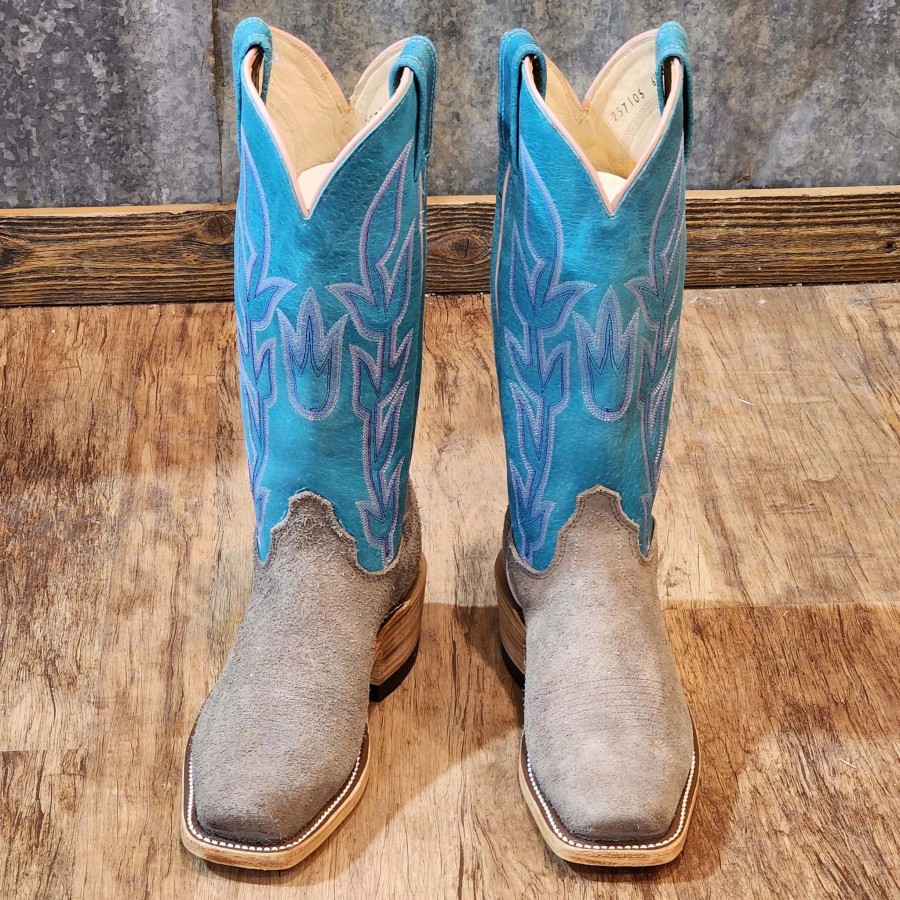 Boots & Shoes * | Olathe Boot Olathe Grey Bison W/ Turquoise Boots