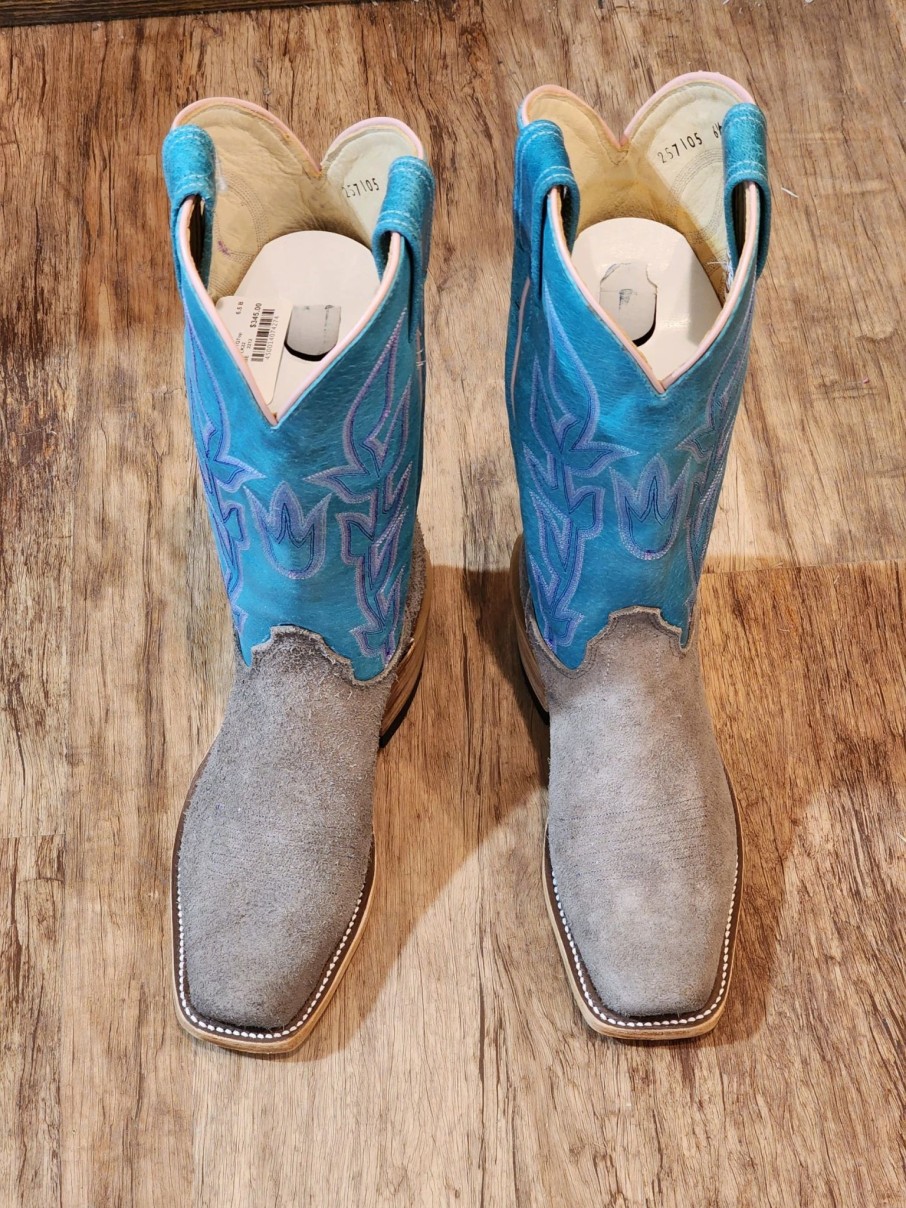 Boots & Shoes * | Olathe Boot Olathe Grey Bison W/ Turquoise Boots