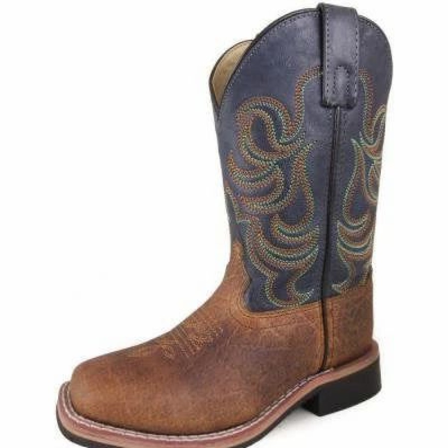 Boots & Shoes * | Smoky Mountain Boots Kid'S Brown And Navy Square Toe Boots