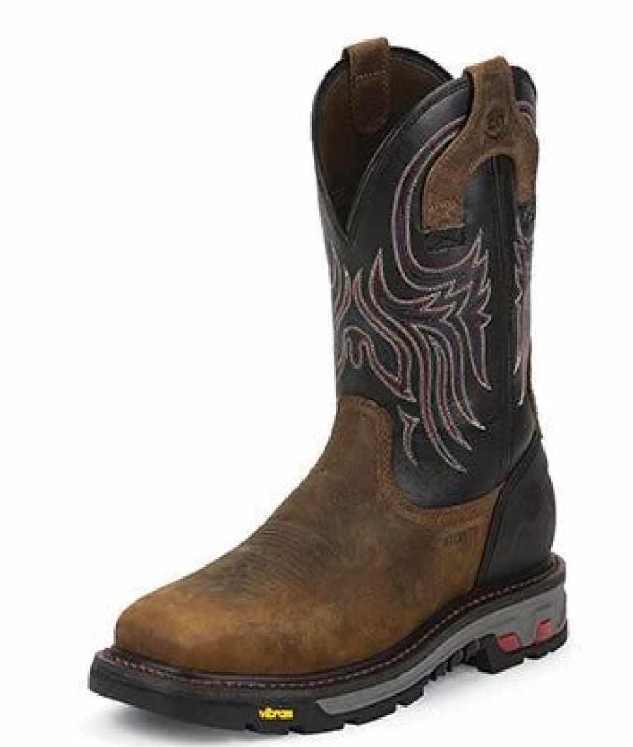 Boots & Shoes * | Justin Boot Co. Justin Men'S Brown And Black Tanker Steel Toe Boot