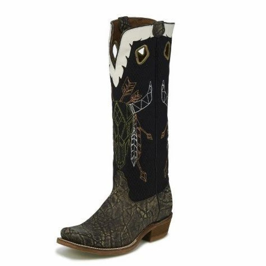 Boots & Shoes * | Nocona Boots Nocona Men'S Black Buckaroo Elephant Print Square Toe Boot