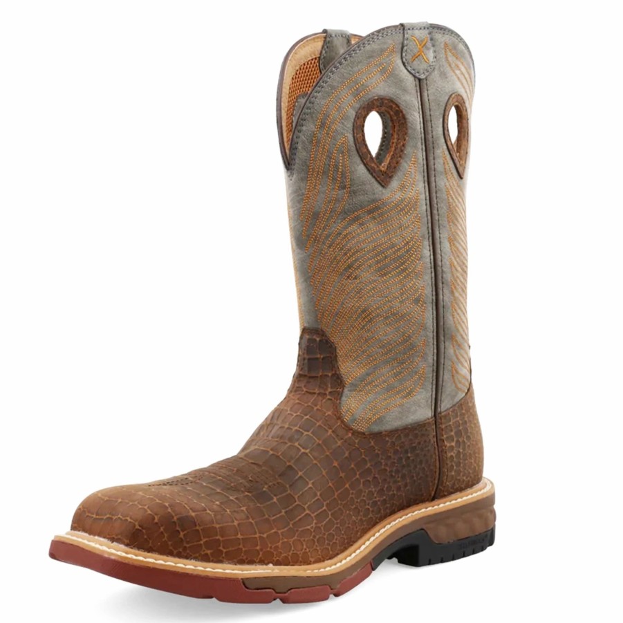 Boots & Shoes * | Twisted X Men'S Nano Comp Toe Pull-On Work Boots-Caiman Print Leather