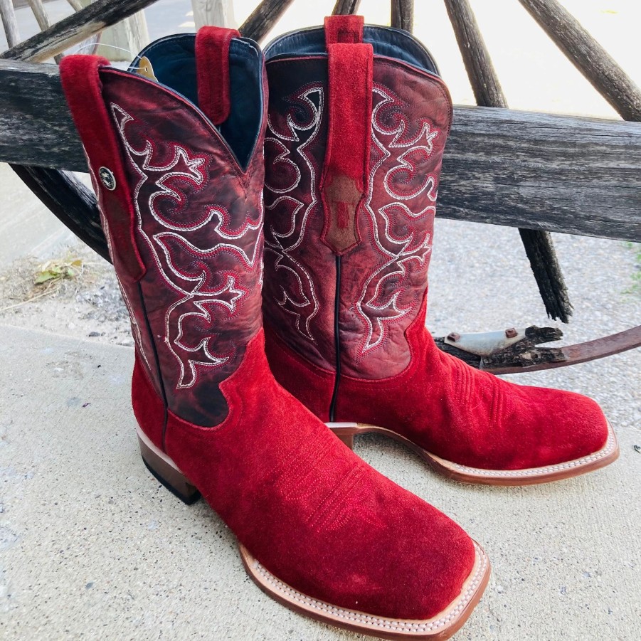 Boots & Shoes * | Tanner Mark Boots Tanner Mark Men'S Cherry Red Rough Out Square Toe Boots